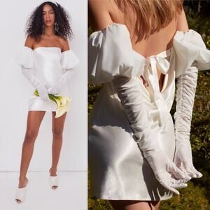 For Love and Lemons Womens Dress Size XLarge White Hazel Satin Puff Sleeve Mini